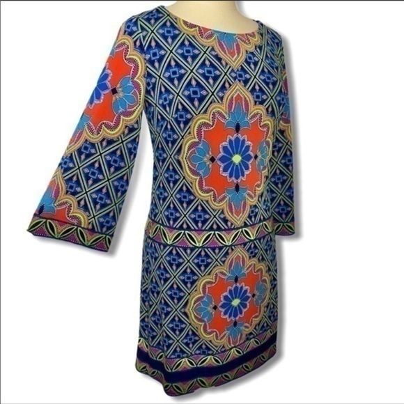 Laundry by Shelli Segal multicolor Moroccan print jersey Shift dress size S - Picture 3 of 11